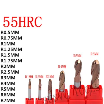 1 mm 2 mm 3 mm 4 mm 6 mm 8 mm 10 mm 2 Flaute HRC55 HRC65 HRC50 Poprečni Rezač od volfram karbida s kuglastim vrhom Spiralni Bitova Glodala za Glodanje, CNC