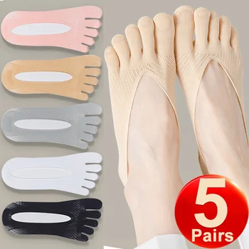 10 kom. = 5 parova Ženskih ljetnih Čarape sa pet prstiju, ultra tanke Čarape-čamaca, Smiješno Čarapa, Nevidljivi Čarapa, Silikon нескользящие Baršun čarape