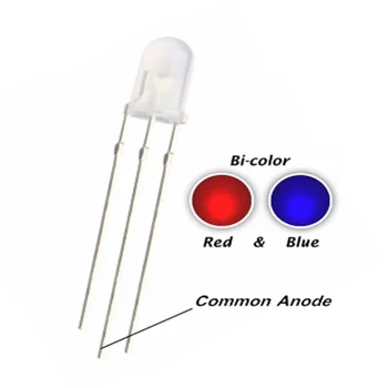 100PC 5 mm Crvena + plava Dvije DIP LED sa Zajedničkim anode, multipla R + B, Dvije Cijele Glavobolja, Svjetiljka, Svjetlosni perle