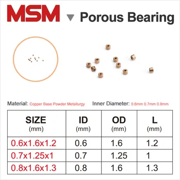 10шт MSM 0.6x1.6x1.2/0.7x1.25x1/0.8x1.6x1.3 mm Porozne Ležajevi Mini Maslačna čahura Bakrena osnova Puder Željeza i Bakra čahura
