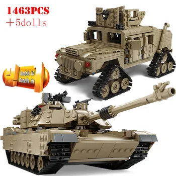 2 in1 Vojni M1A2 Abrams je Glavni Borbeni Tenk Gradivni Blokovi WW2 Figurice Vojnika i Teretna vozila Gradske Cigle Djeca Božićno Igračka