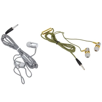 2 kom H-169 3,5 mm Knjiženje MP3 MP4, pleteni kabel subwoofera, glazbene slušalice sa kontrolom od pšeničnog žice, srebrno-zlatni