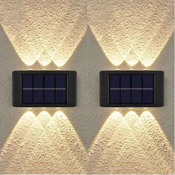 2 Pakiranja Suncu Na Palubi 6LED Solar Stage Lampa Vanjski Solarni Ograda Svjetla prema Gore i prema Dolje Solarni Zidne Lampe Vodootporan Za Stepenice Vrt