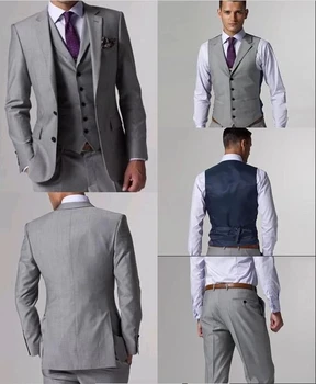 2021 Lijep Muški Službeni sivo odijelo Za Svadbene zurke, Haljina Mladenka, set iz 3 predmeta, Običaj Odijela za Mladoženju Tuexdos terno (Jakna + Prsluk + Hlače)