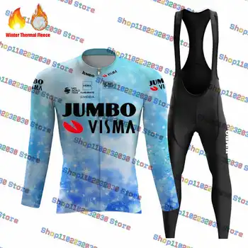 2023 Jumbo Visma Jednostavan kit iz Dres za biciklizma dugi rukav, topla Odjeća za шоссейного bicikla iz toplog runo Jumbo Visma Light
