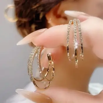 2023 Koren, trendi naušnice-prsten s kristalima zlatne boje za žene, modne male naušnice s kopčom u obliku velikog kruga za djevojčice, nakit i pribor