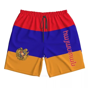 2023 Ljetne muške plaža kratke 3D ispis Zastava zemlje Armenija od poliestera, ljetne hlače za trčanje s džepovima