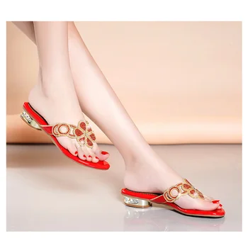 2023 Nove ljetne ženske papuče velike veličine, trendy ženske sandale na ravne cipele sa štrasom, ženska plaža cipele, japanke s otvorenim vrhom