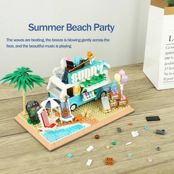 2023 Novo ljeto plaža college u kampu, model automobila, Gradske kreativne igračke, kamion sladoled, postavlja građevinskih blokova, Božićni pokloni za djecu