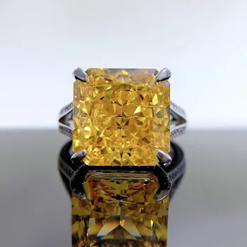 2023 Novo srebro 925 sterling 12 * 12 Trg žut prsten s высокоуглеродистым dijamant, moderan jednostavan prsten