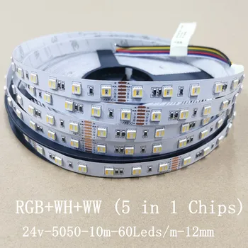 24 U RGB CCT led traka 10 m 5050 SMD 5 u 1, RGB + CCT led 60 led s/m 12 mm IP20 Nije vodootporan 5 u 1 čips RGB + WH + WW DC 24 6 pin