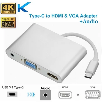 30 kompleta USB C 3.1 Type C Type-c HDMI 4K VGA UHD pretvarač-adapter sa аудиовыходом 3,5 mm za Macbook Google, SAMSUNG, huawei