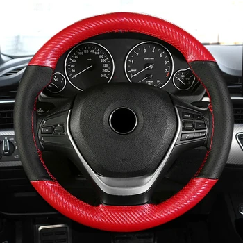 38 cm Univerzalni pletenica volana, crveno Karbonskih Vlakana + Black perforirana kožna sjedala za nastavaka, Pribor za unutrašnjost automobila