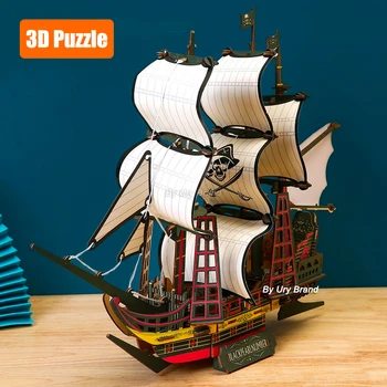 3D Drvene puzzle Vintage Jedriličarska Brod Jedrenjak Gusarski Brod Model Royal Kraljica DIY Kit Uređenje Igračke za odrasle Djece