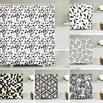 3D Osobnost iz crno-bijele tkanine s po cijeloj površini, zavjese za tuširanje, geometrijski cvjetni listovi, zavjese za kadu, vodootporan kućni dekor