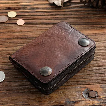 AETOO muški tla visoko kvalitetne kratkom torbicu s kopčom za kovanice, novčanik iz bičevati biljno štavljenje i starinski kožni novčanik