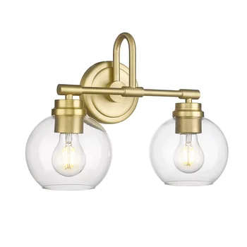 AKEZON Zidna svjetiljka Topla prikladniji mesinga lampa za ispraznost 2 svjetiljke Svjetiljke za kupaonicu s transparentnim staklenim nijansu Dekor u sobi Zidne lampe potrepština