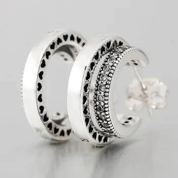 Autentična naušnice-prsten od 925 Sterling Srebra, Sjajni specijaliteti Dvostruke Naušnice-prsten s kristalima za Žene, Vjenčani dar, Modni nakit