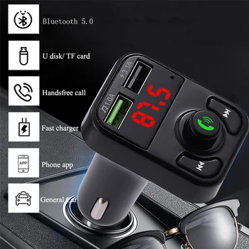 Auto FM odašiljač Bluetooth 5.0, bežični komplet za automobil bez uporabe ruku, аудиоприемник, Glazbeni MP3 player, USB-brzi punjač, auto oprema