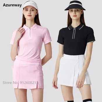 Azureway/ ženske majice s ovratnikom-munja, Быстросохнущая majica-polo za golf kratkih rukava, ljetne ženske setove suknje-olovke za tenis sa postavom trapez
