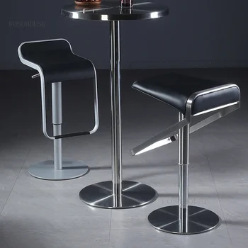 Bar stolica od nehrđajućeg čelika Nordic Light, luksuzni restoran dizalo, Visoka stolica, jednostavan moderan metalik bar stolica, kreativni prednji visoka stolica