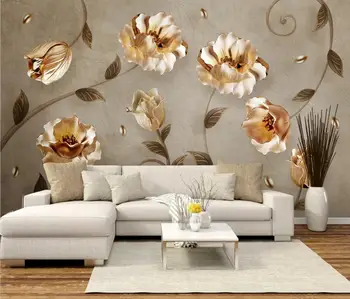 beibehang prilagođene Reljef Tapete sa zlatnim cvijetom za Dnevni boravak Spavaće sobe, zidni papir od papier-mache, Kućnog tekstila, Zidno Slikarstvo