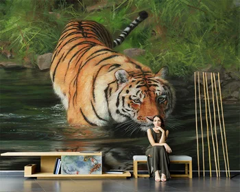 beibehang ručno oslikana apstraktno ulje slikom atmosfera tigar desktop dnevni boravak TV pozadina pozadina od papier-mache
