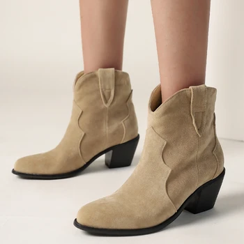 Berba čizme, ženske jesensko-zimske kratke čizme na блочном petu u zapadnom stilu, funky замшевая cipele Faxu, ženske cipele veličine 48