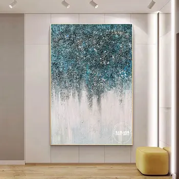 Besplatna dostava Apstraktna bijelo-plava slika je ulje na platnu Kućni umjetnost ručno slika moderno umjetničko djelo Za spavaće sobe bez okvira