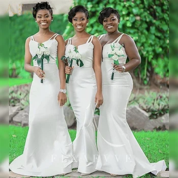 Bijelo атласное haljina djeveruše na tanke trake, haljina za vjenčanje haljine za svadbene zurke u stilu sirene, Elegantne haljine za zabave