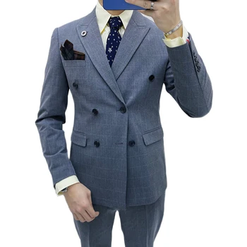 (Blazer + Prsluk + Hlače) Muška Klasična Odijela s rešetkom, Set iz 3 predmeta, Gospodo Uske Kostime, Двубортное Haljina Za Mladoženju, Vjenčanje Smoking