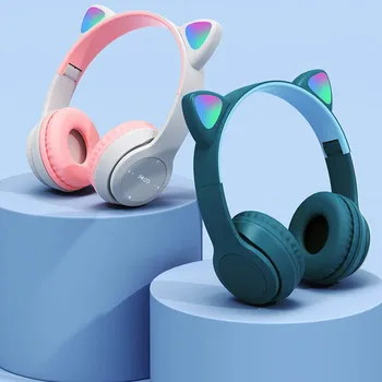 Bluetooth slušalica s slatka mačka neko ušima, bežične slušalice s led pozadinskim osvjetljenjem, Stereo sklopivi sportski slušalice za djevojčice s mikrofonom