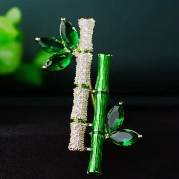 Broš od bambusa s smaragd цирконием u kineskom stilu SUYU, elegantan broš u obliku темпераментного biljke, Jednostavni pribor Korsaž