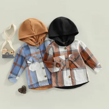 Citgeett/ jesenski dječje košulja za dječake kaputi, majice u kavez s dugim rukavima, casual odjeća s kapuljačom, proljetna odjeća