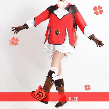 Cosplay odijelo Klee za igre Genshin Impact, uniforma, odjeća za zabavu u čast noći vještica, full, Perika od anime, žene