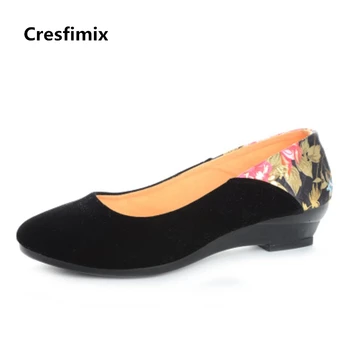 Cresfimix sapatos femininas/ ženska svakodnevni crna proljeće-ljeto cipele na ravne cipele, ženske cipele bez spajala s cvjetnim uzorkom za odmor, slatka ženska obuća