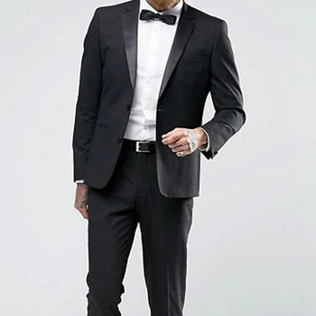Crna službeni vjenčanje smoking za mladoženju od 2 dijela, приталенные muška odijela s nazubljenom лацканом, muška moda jakna, hlače, odijelo po mjeri