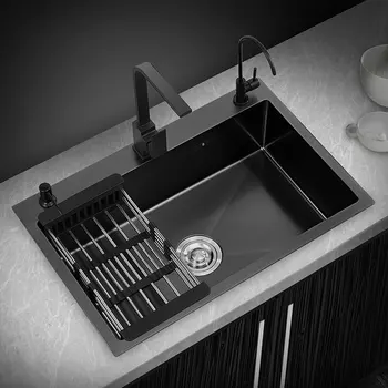 Crna наномойка s jednim utorom, genetika umivaonik za pranje ruku, kuhinjski veliki sudoper od nehrđajućeg čelika 304, posuda za pranje
