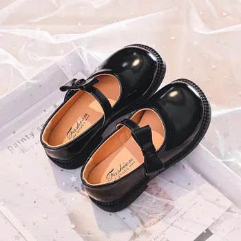 Crne kožne cipele za djevojčice, zbirka 2023 godine, proljeće-jesen, dječje cipele za nastupe u britanskom stilu, školska obuća ravnim cipelama, dance cipele princeza za stranke