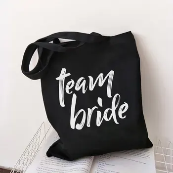 Crno-bijela холщовая vrećica s po cijeloj površini Team Bride, ekološka torba za kupovinu, ženska svakodnevni velika torba-тоут velikog kapaciteta