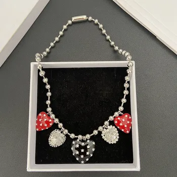 Crveno, crno эмалевое ogrlica sa пентаграммой, zvijezda i srcem, luksuzno dizajn jagode slatko ogrlica za djevojaka