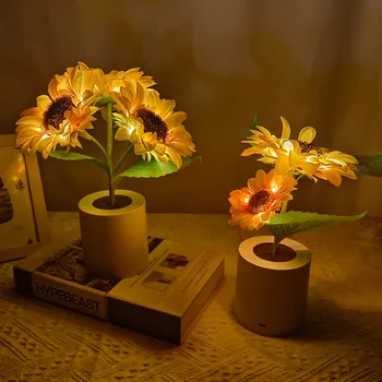 Dekorativna svjetiljka u obliku umjetnog lala i suncokreta, Punjiva lampa za spavaće sobe, kreativni noćno svjetlo za druge djece, poklon za rođendan i blagdan