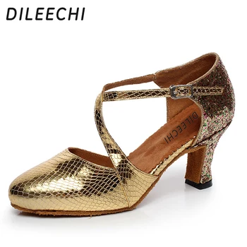 DILEECHI/zlatne cipele za latino plesa za odrasle, proljeće-ljetne sandale za ples na visoku petu, mekani potplat