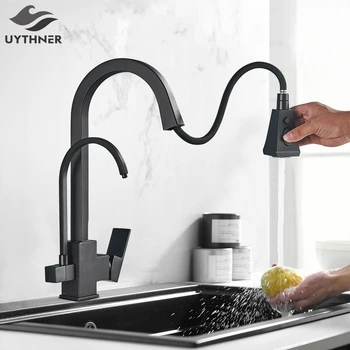 Dizalice sa vodenim filterom Uythner, kuhinja slavina s dvostrukom olovkom, mikser na бортике, rotacija za 360 stupnjeva, Funkcija pročišćavanja vode, Dizalica