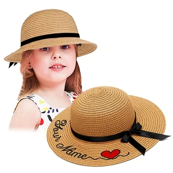 Dječje plaža šešir s prilagođenim vez i natpisom vašeg imena, солнцезащитная šešir, slamnati šešir s velikim poljima, dar na ulicu