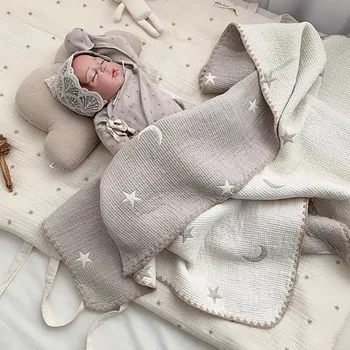 Dječji pokrivač od 100% pamuka sa po cijeloj površini, prekrivač za dječja kolica, dječji krevetići, ugodan za kožu Super soft krevetu od organskog pamuka za novorođenčad