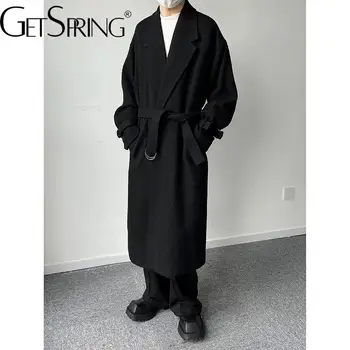 Donje vune kaput GetSpring, temperament, dugi rukav, zima mornarska jakna čipka-up, univerzalna crna odjeća, slobodno kaput, jesen