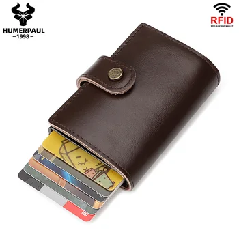 Držač za kartice od prave kože, sa kopčom za novac, blokiranje RFID Pop-up smart-torbice, Aluminijske gospodo prometni torbi