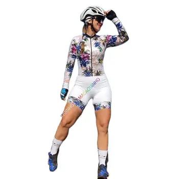 Elegantan biciklistička majmun S bijelim cvjetovima, Besplatna Dostava Ženske Odjeće Sportska odijelo, duga biciklistička kombinezon Mno Mujer