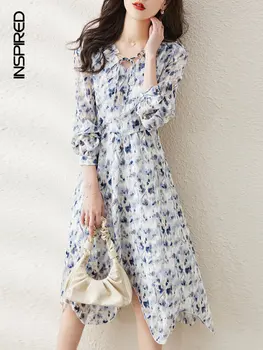 Elegantan ženski шифоновое haljinu s cvjetnim uzorkom 2023, proljeće-jesen modne haljine sa V-izrez i dugih rukava za žene, svakodnevno haljina s pogrešnim подолом